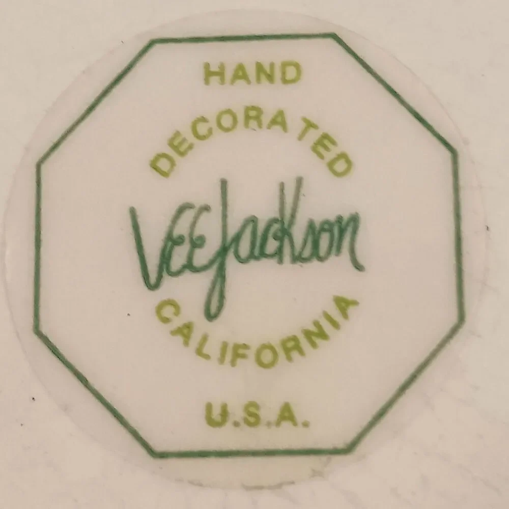 Vintage Square Ashtray Green White Floral Vee Jackson California Pottery 3.5